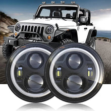 Load image into Gallery viewer, Headlights Black Avenger LED DRL Halo for Wrangler JK JKU TJ (pair)