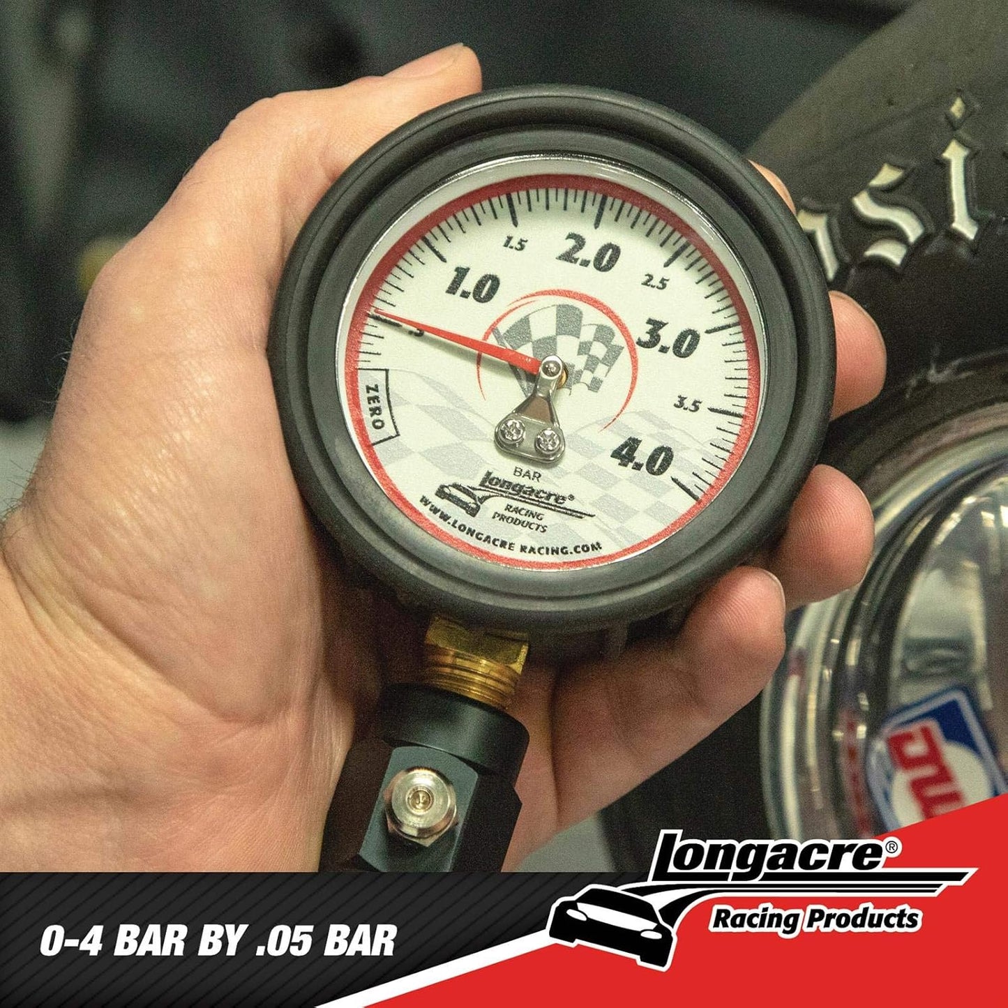 LONGACRE Racing Deluxe 2.5" Tyre Pressure Gauge - Analogue (0-4 bar)