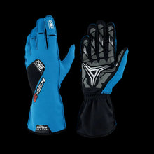Load image into Gallery viewer, OMP Blue and black racing gloves on a white background