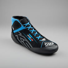 Load image into Gallery viewer, Black and blue racing shoe with OMP branding on a white background