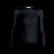 Load image into Gallery viewer, Black long-sleeve compression shirt with OMP logo on a white background
