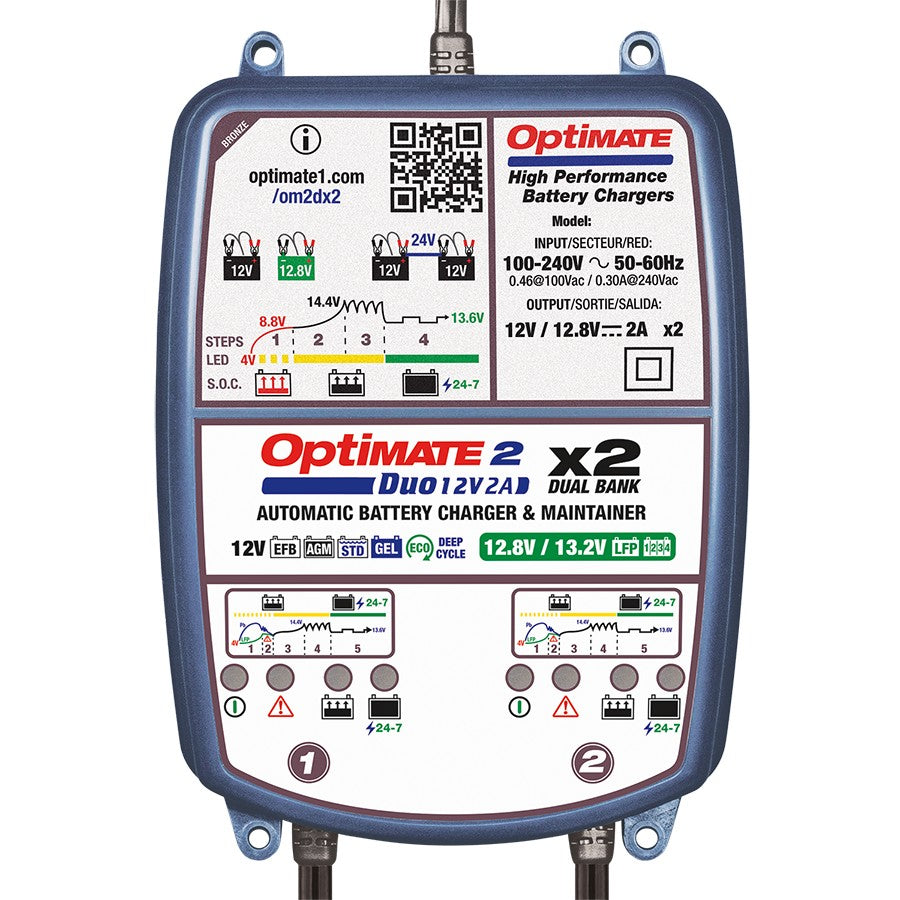 OPTIMATE 2 Duo - x2 DUAL Bank (Lithium / Standard) Car / Kart Battery Charger TM570