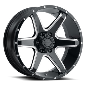 AMERICAN OUTLAW 'Six Shooter' 17" - Gloss Black Milled Rims (set of 5 Jeep 5x127)
