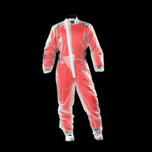 Load image into Gallery viewer, AN OMP transparent waterproof KARTING wet suit with visible adjustable features such as zippers and velcro fasteners.