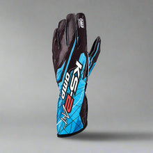 Load image into Gallery viewer, OMP KS-2 'ART' Kart Gloves - Black / Fluro Cyan (KIDS Sizes 4-6)