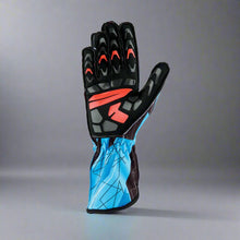 Load image into Gallery viewer, OMP KS-2 'ART' Kart Gloves - Black / Fluro Cyan (KIDS Sizes 4-6)