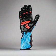 Load image into Gallery viewer, OMP KS-2 'ART' Kart Gloves - Black / Fluro Cyan (ADULT Sizes XXS-XL)