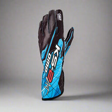 Load image into Gallery viewer, OMP KS-2 'ART' Kart Gloves - Black / Fluro Cyan (ADULT Sizes XXS-XL)