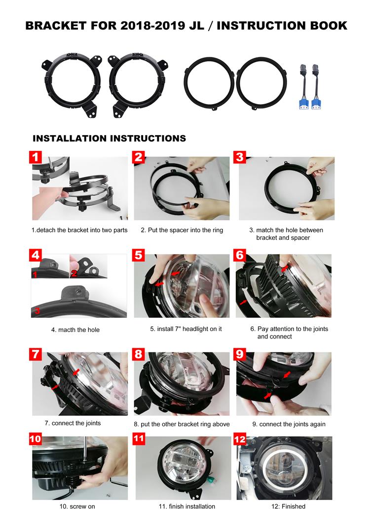 LED Headlights 'GALAXY' with DRL for Wrangler JL (pair with JL Adaptors) A+ 'PHILIPS' LED