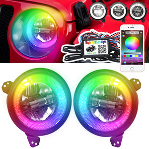 Headlights "9" RGB 'DIAMOND' for Wrangler JL with DRL (App Controlled) A+ LED