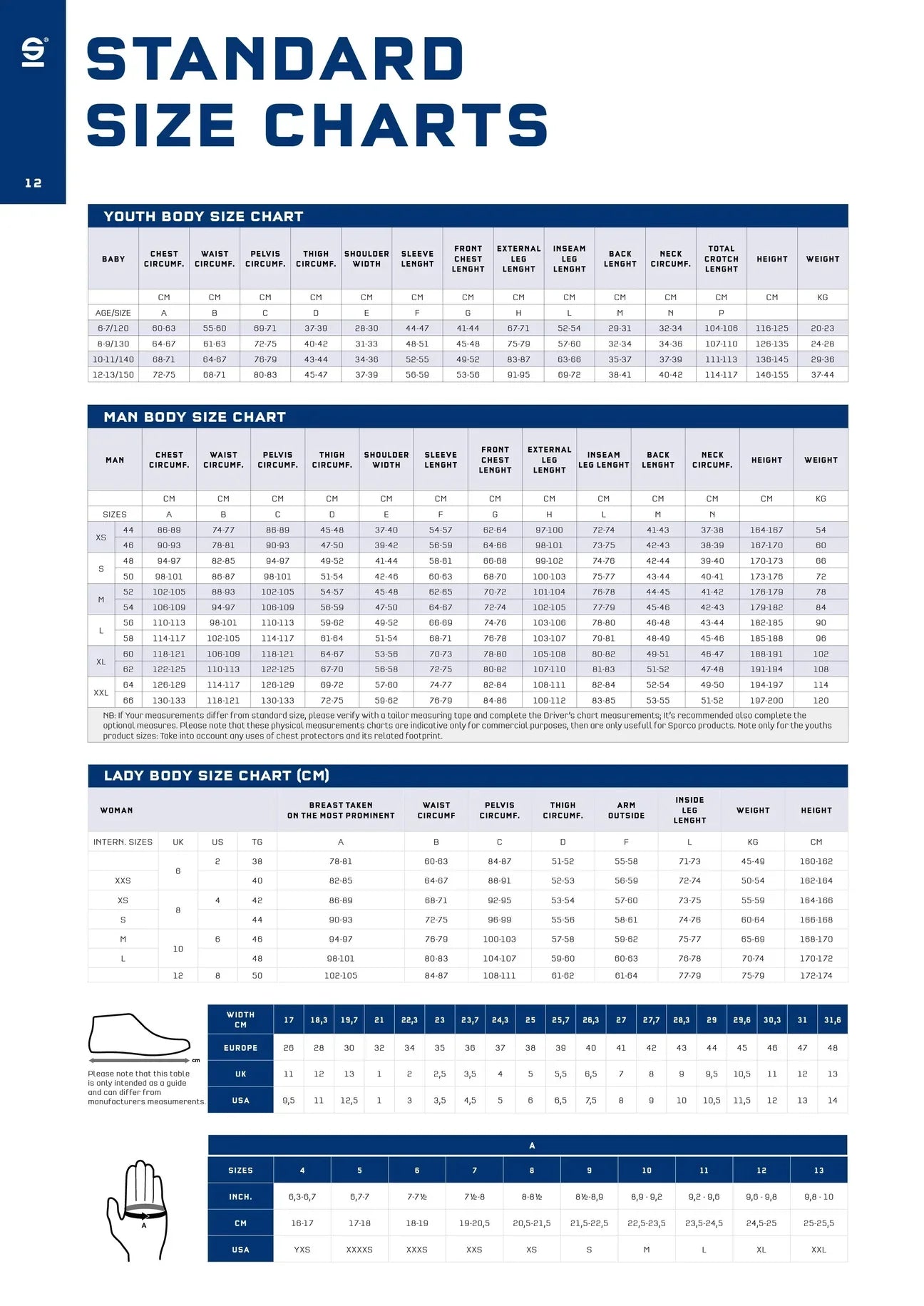 Sparco racing online gloves size chart