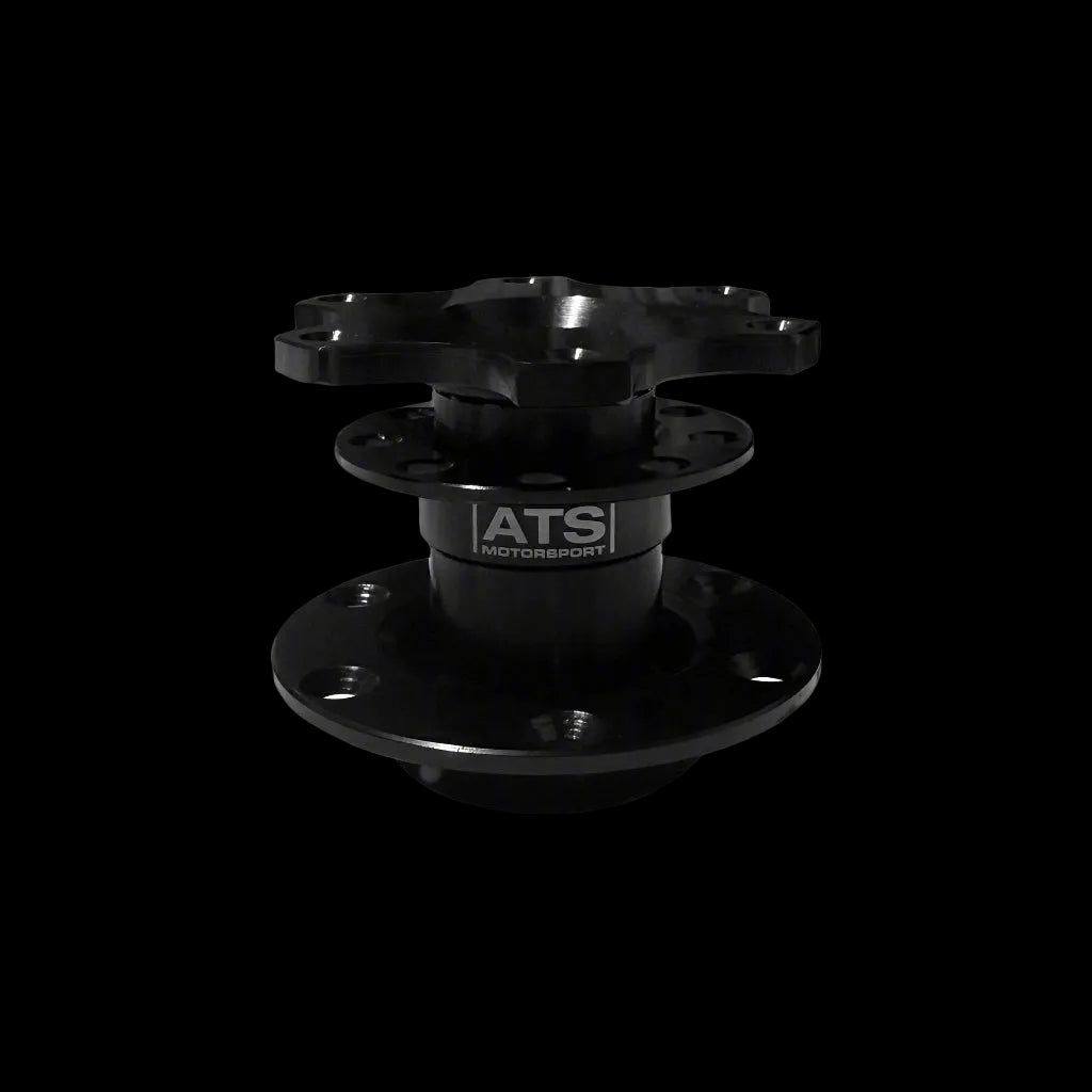 Black metal hub assembly with ATS Motorsport logo on a gray background