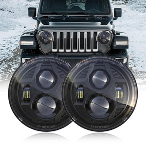 Headlights 'BLACKED OUT' Avenger LED for Wrangler JK JKU TJ (pair)