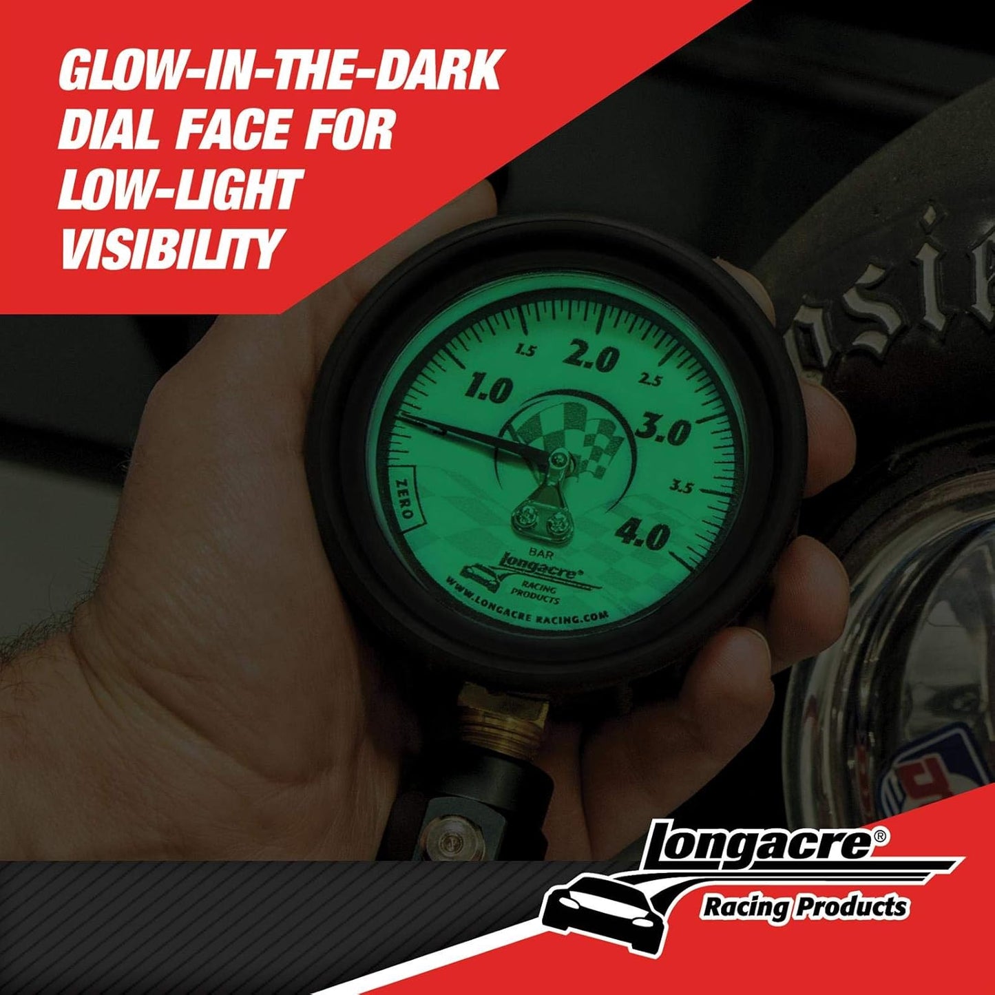 LONGACRE Racing Deluxe 2.5" Tyre Pressure Gauge - Analogue (0-4 bar)
