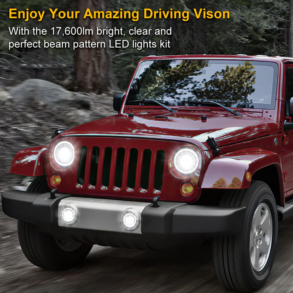LED Headlights 'Dragons Eye' with DRL for Wrangler JK JKU TJ (pair) A+ 'OSRAM' LED