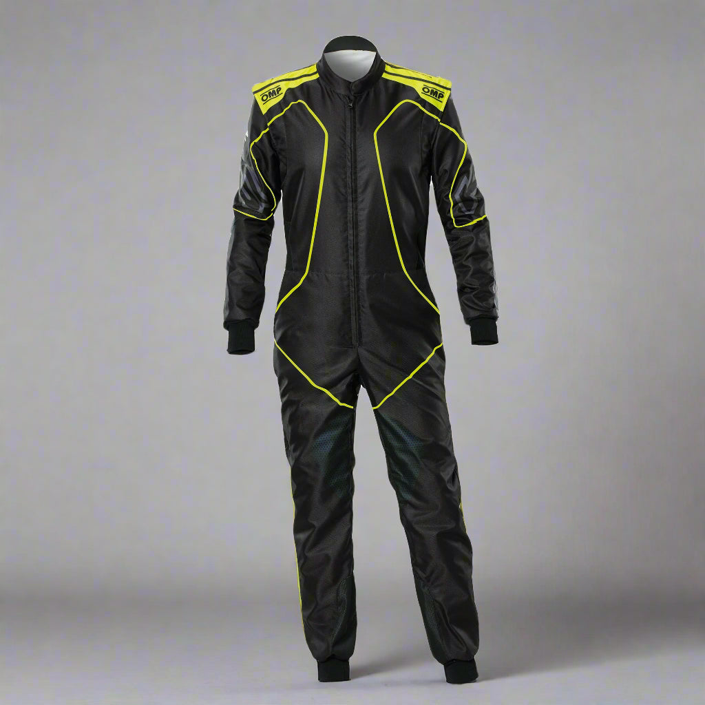 OMP KS-3X 'ART' Kart Suit BLACK / FLURO YELLOW - ADULT (Sizes 42-62)