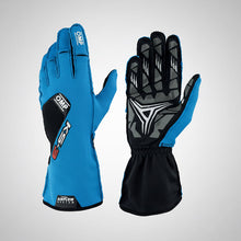Load image into Gallery viewer, OMP Blue and black racing gloves on a white background
