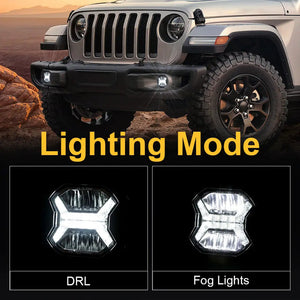 FOG Lights 'Wind Tunnel' 4" LED WITH DRL for Wrangler JK JKU JL Gladiator (pair)