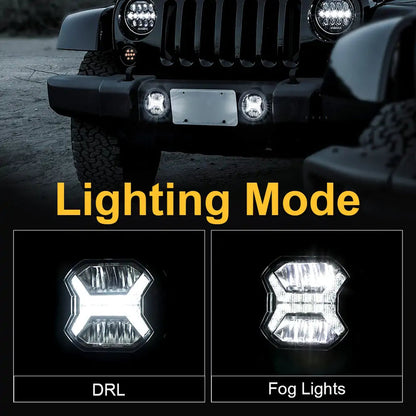 FOG Lights 'Wind Tunnel' 4" LED WITH DRL for Wrangler JK JKU JL Gladiator (pair)