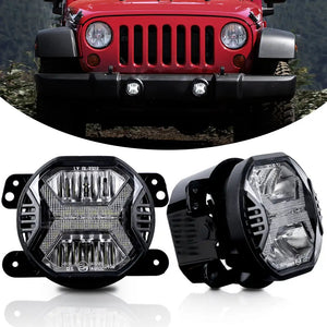 FOG Lights 'Wind Tunnel' 4" LED WITH DRL for Wrangler JK JKU JL Gladiator (pair)