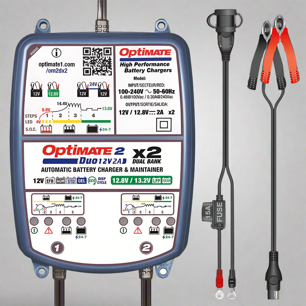 OPTIMATE 2 Duo - x2 DUAL Bank (Lithium / Standard) Car / Kart Battery Charger TM570