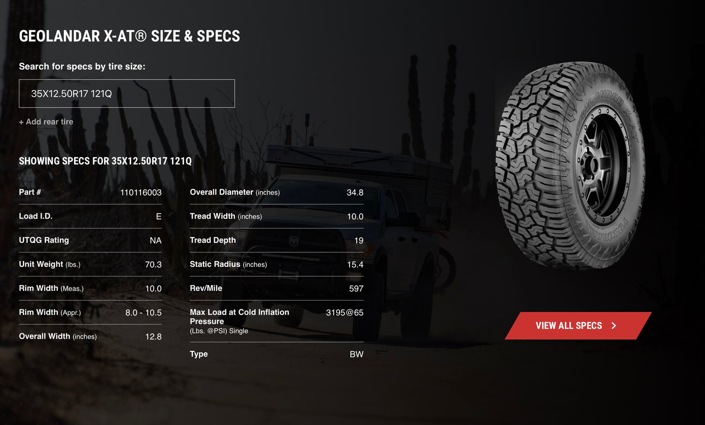 Yokohama Geolandar X-AT G016 35" All Terrain 35/12.5/R17 (for 17" Rim) (set of 5)