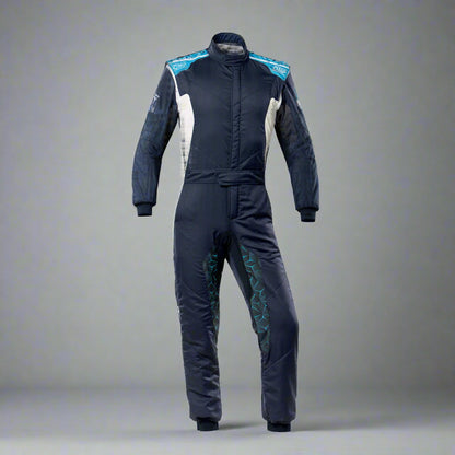OMP TECNICA Hybrid Circuit Race Suit - Navy Blue/Cyan (Sizes 44-64) FIA 8856-2018