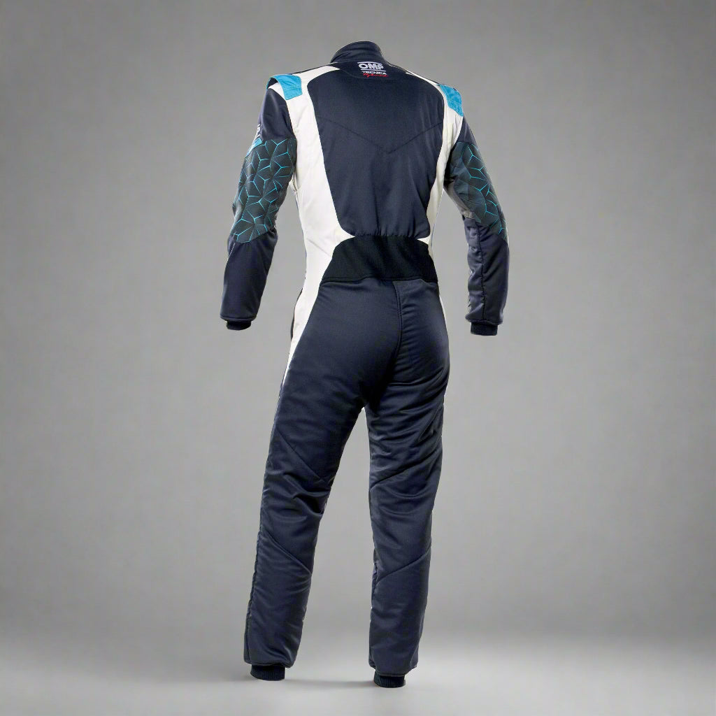 OMP TECNICA Hybrid Circuit Race Suit - Navy Blue/Cyan (Sizes 44-64) FIA 8856-2018