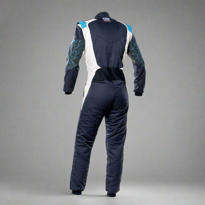 OMP TECNICA Hybrid Circuit Race Suit - Navy Blue/Cyan (Sizes 44-64) FIA 8856-2018