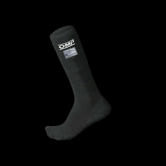 OMP Black sock with a brand logo on a gray background
