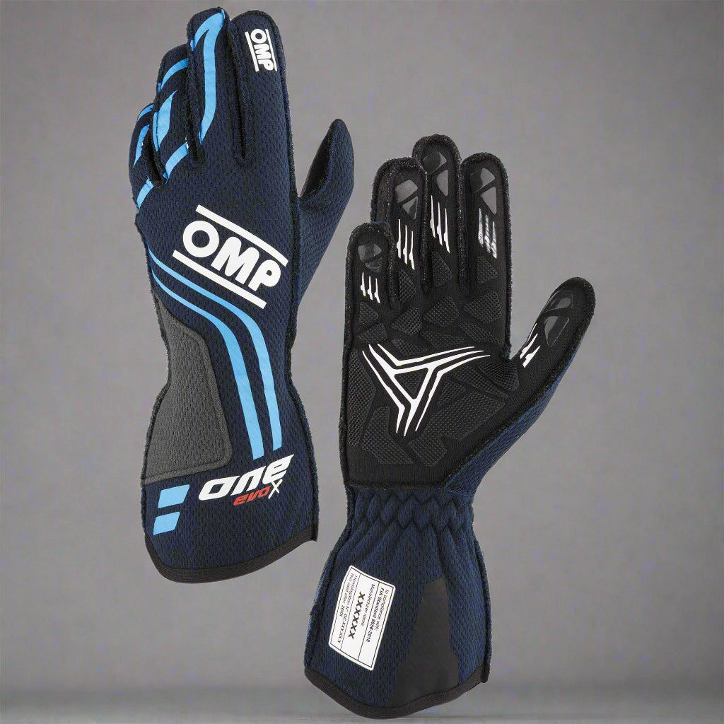 OMP 'ONE EVO-X' Circuit Racing Gloves - NAVY BLUE/CYAN