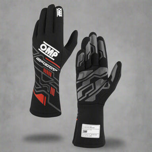 OMP 'SPORT' Circuit Racing Gloves - BLACK / WHITE FIA 8856-2018