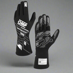 OMP 'SPORT' Circuit Racing Gloves - BLACK / WHITE FIA 8856-2018
