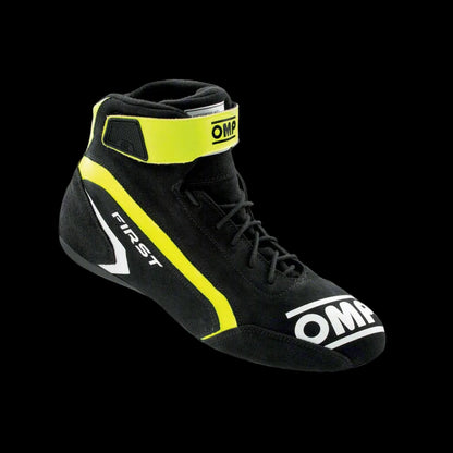 OMP 'FIRST' Circuit Racing Boots (Anthracite / Fluro Yellow) FIA 8856-2018