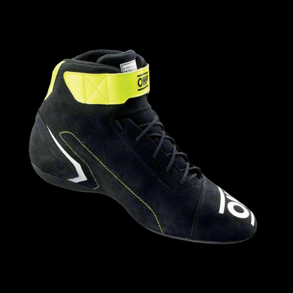 OMP 'FIRST' Circuit Racing Boots (Anthracite / Fluro Yellow) FIA 8856-2018