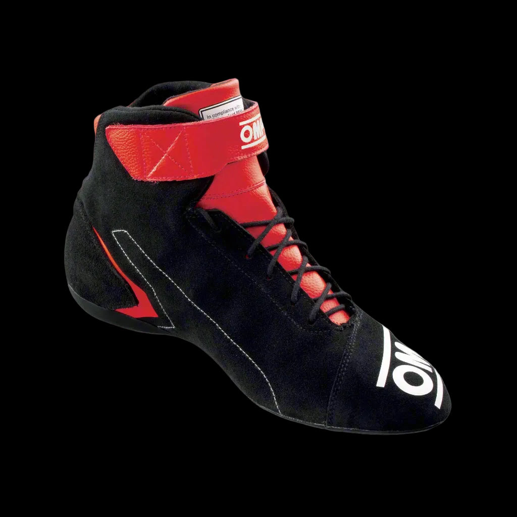 OMP 'FIRST' Circuit Racing Boots (Black/Red) FIA 8856-2018