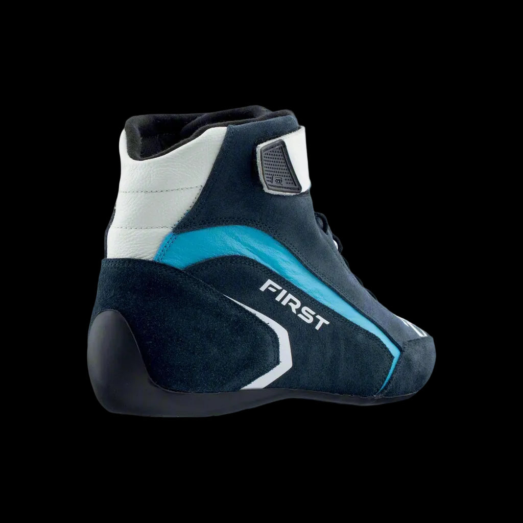 OMP 'FIRST' Circuit Racing Boots (Blue / White / Cyan) FIA 8856-2018