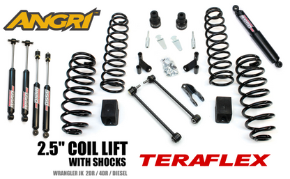 FULLY FITTED: 2.5" Premium Teraflex Coil System with 9550 Shocks, Stabiliser & Retainers for Wrangler JK JKU