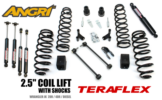 FULLY FITTED: 2.5" Premium Teraflex Coil System with 9550 Shocks, Stabiliser & Retainers for Wrangler JK JKU