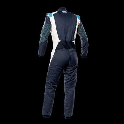 OMP TECNICA Hybrid Circuit Race Suit - Navy Blue/Cyan (Sizes 44-64) FIA 8856-2018