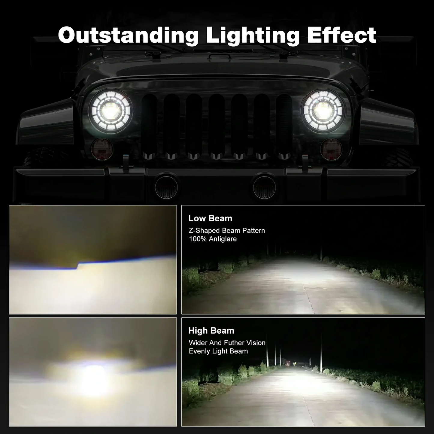 LED Headlights 'GALAXY' with DRL for Wrangler JK JKU TJ (pair) A+ 'PHILIPS' LED