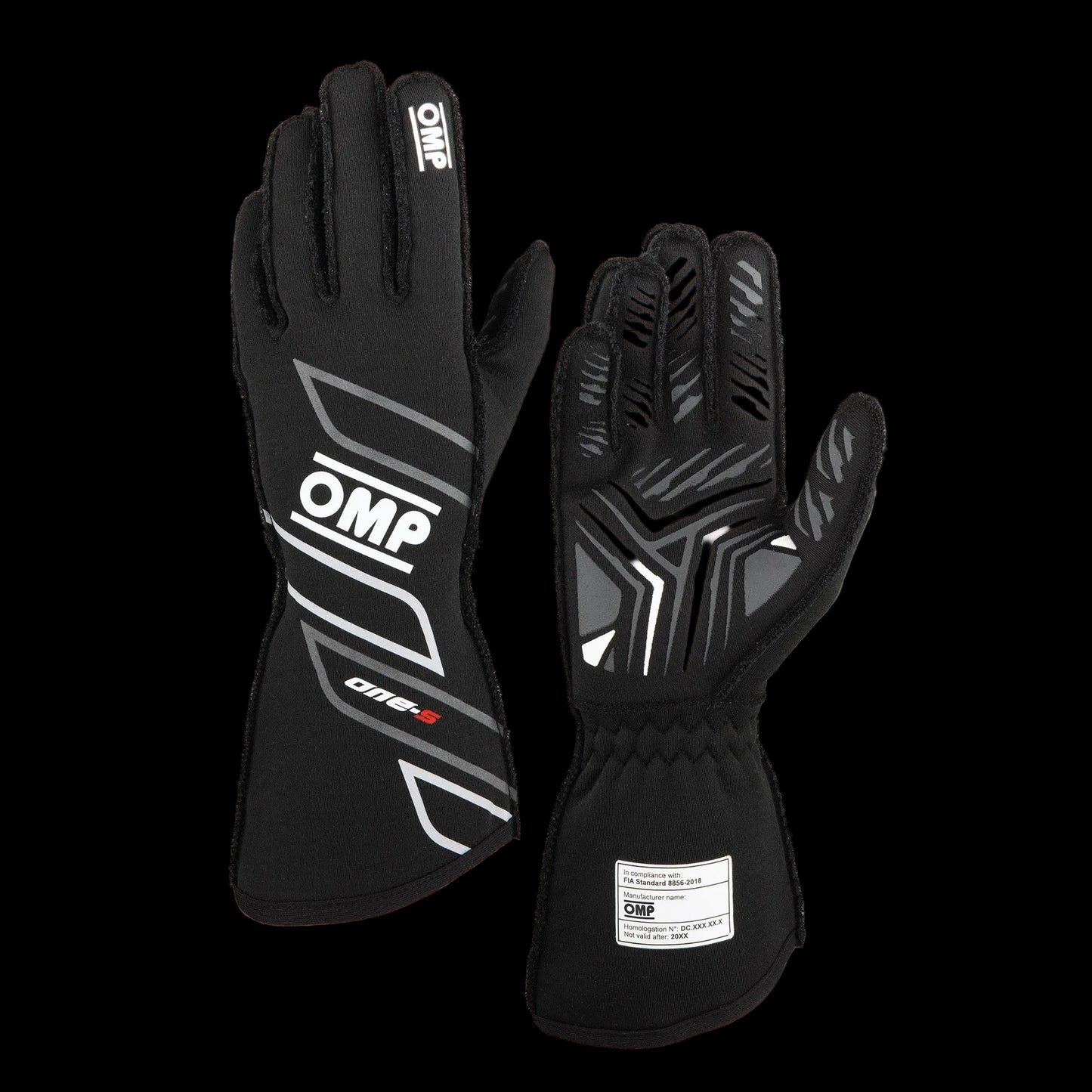 OMP 'ONE-S' Circuit Racing Gloves - BLACK (FIA 8856-2018)