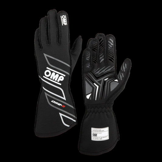 OMP 'ONE-S' Circuit Racing Gloves - BLACK (FIA 8856-2018)