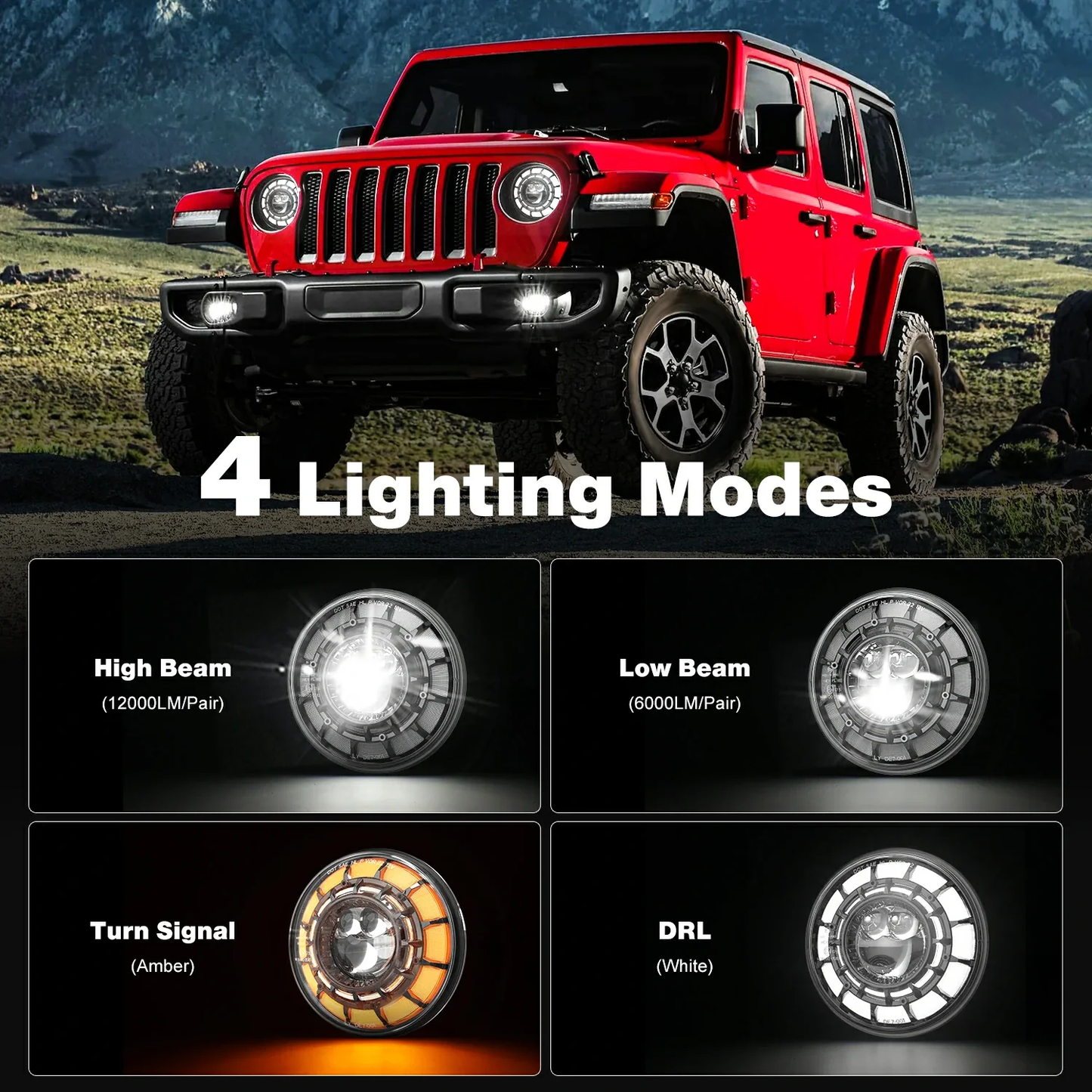 LED Headlights 'GALAXY' with DRL for Wrangler JK JKU TJ (pair) A+ 'PHILIPS' LED