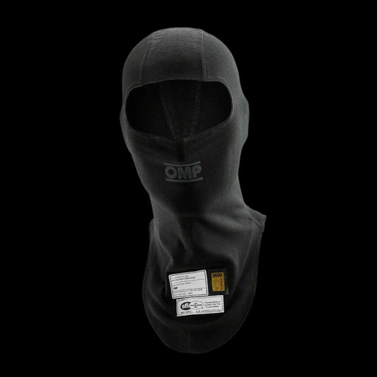 Black balaclava with OMP logo on a gray background