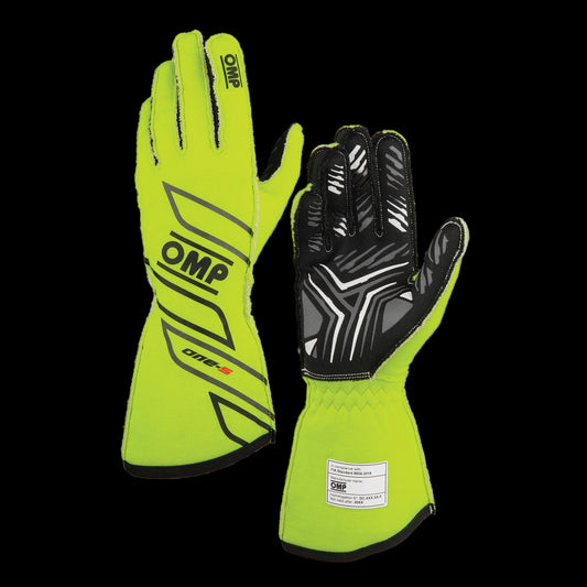 OMP 'ONE-S' Circuit Racing Gloves - FLURO YELLOW (FIA 8856-2018)