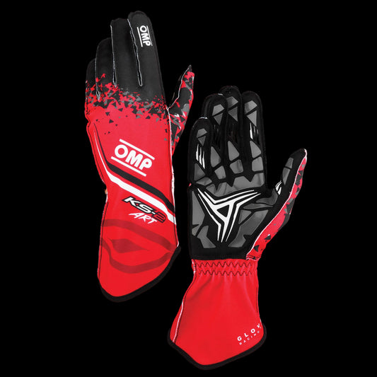 OMP KS-2 'ART' 2025 Kart Gloves - Red / Black (Kids to Adult Sizes 5XS-XL)