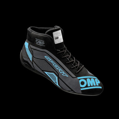 OMP 'SPORT' Circuit Racing Boots - (BLACK / CYAN) FIA 8856-2018