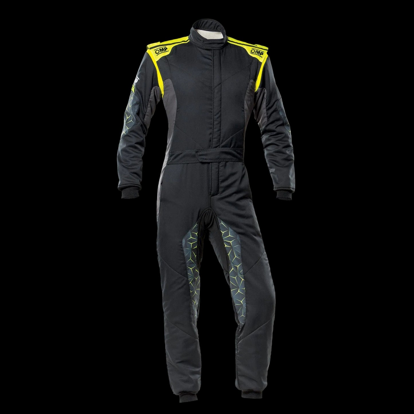OMP TECNICA Hybrid Circuit Race Suit - Black/Fluro Yellow (Sizes 44-64) FIA 8856-2018