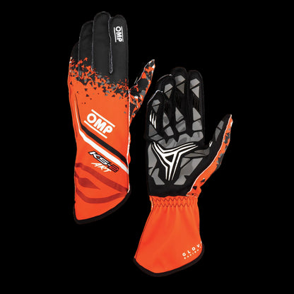 OMP KS-2 'ART' 2025 Kart Gloves - Orange / Black (Kids to Adult Sizes 5XS-XL)